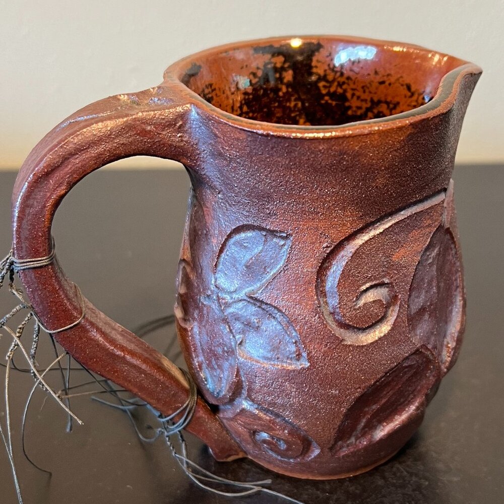 Handcrafted Hand Thrown Studio Art Carved Pottery Pitcher Artist Signed 12oz